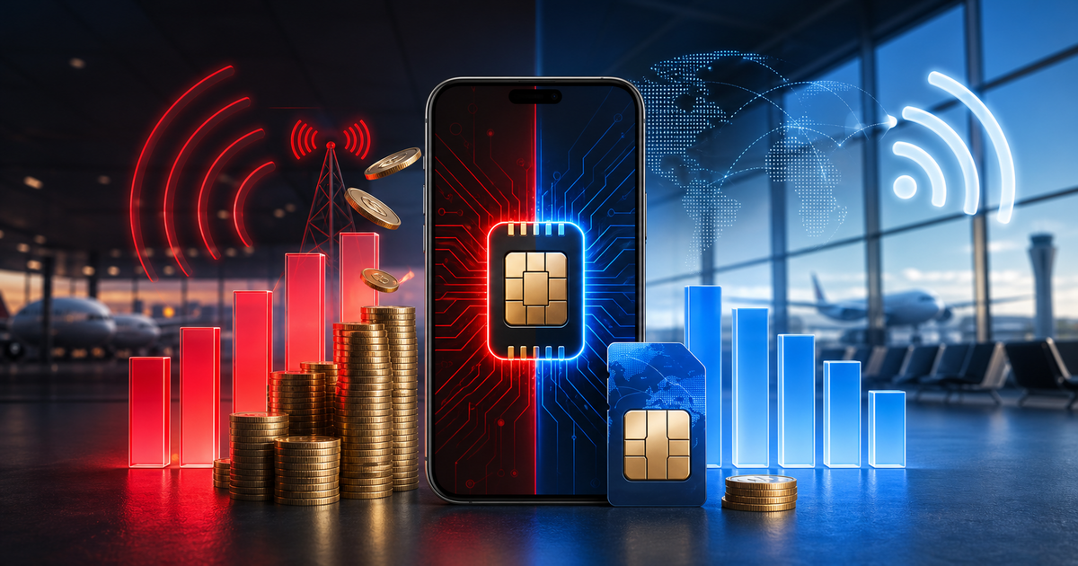 Cost comparison illustration between roaming charges and a prepaid travel eSIM