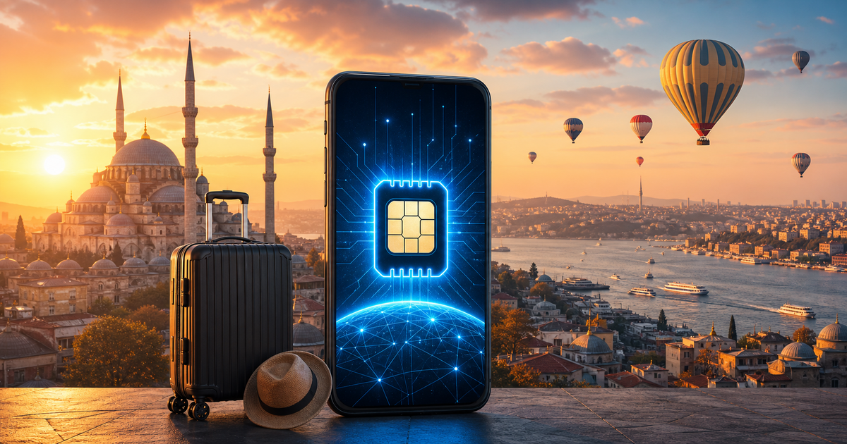 Turkey travel eSIM guide illustration with Istanbul skyline and signal waves